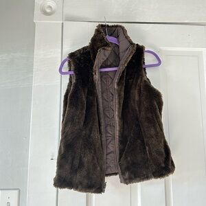 WEATHERPROOF Dark Brown Reversible Quilted and Fur Vest